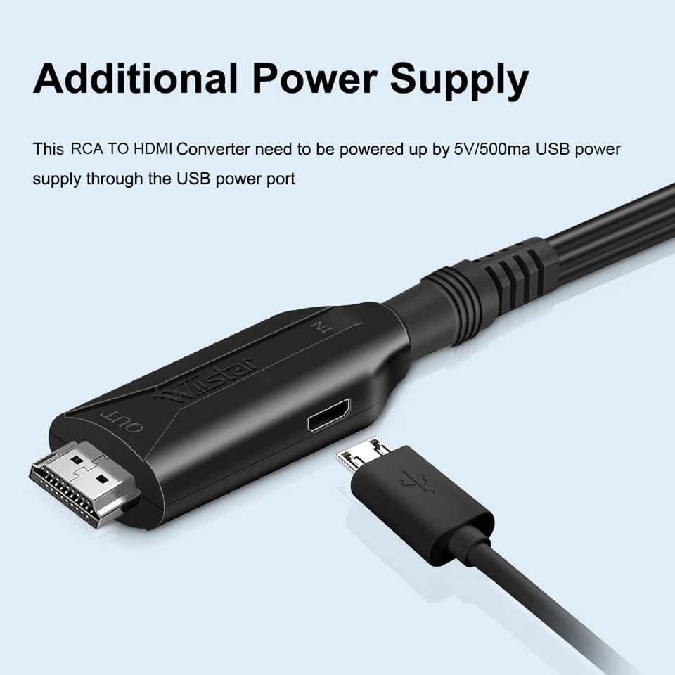 Composite AV/RCA CVBS to HDMI Cable Adapter (Male) 1080P Video Audio Converter M - Image 4 of 4