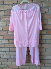 VTG 60s Henson Kickernick 2 Pc Pink Nylon Pajama Lounge Set Sz 36 Pants Top MCM