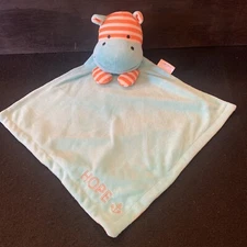 Poetic Plush by Bella Tunno Blue Orange Hippo Lovey 13" Blanket Rattle Toy