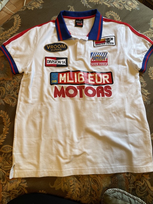 Mad Blue racing shirt white Size Large Ml 16 EUR Motors Vroom motors Etc