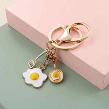 Eggs For Breakfast Keychain Pan Omelets Yolk Keyring Gold Kawaii Food Bag Charm