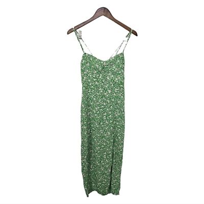 Zara 90s corset floral print green strappy slit skirt maxi dress NWT Large  | eBay