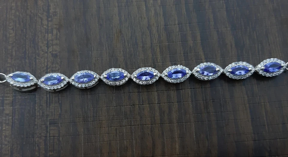 Pulsera Tanzanita Plata de Ley 925, Pulsera Cadena Ajustable 6 a 8 Pulgadas Foto 3 de 4