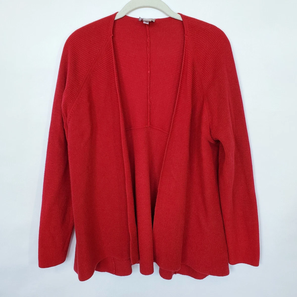 Chicos Womens Knit Cardigan Sweater Size 1 Med Red Open Front