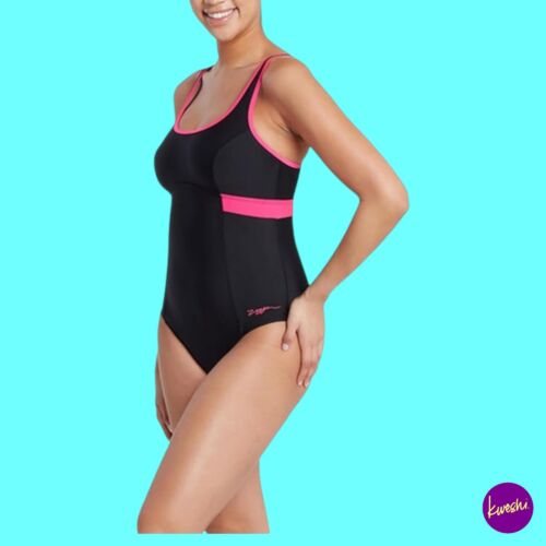 ZOGGS Women's Dakota Crossback One-Piece Swimsuit, Black/Magenta, UK 16 (EU 40) - Picture 2 of 9