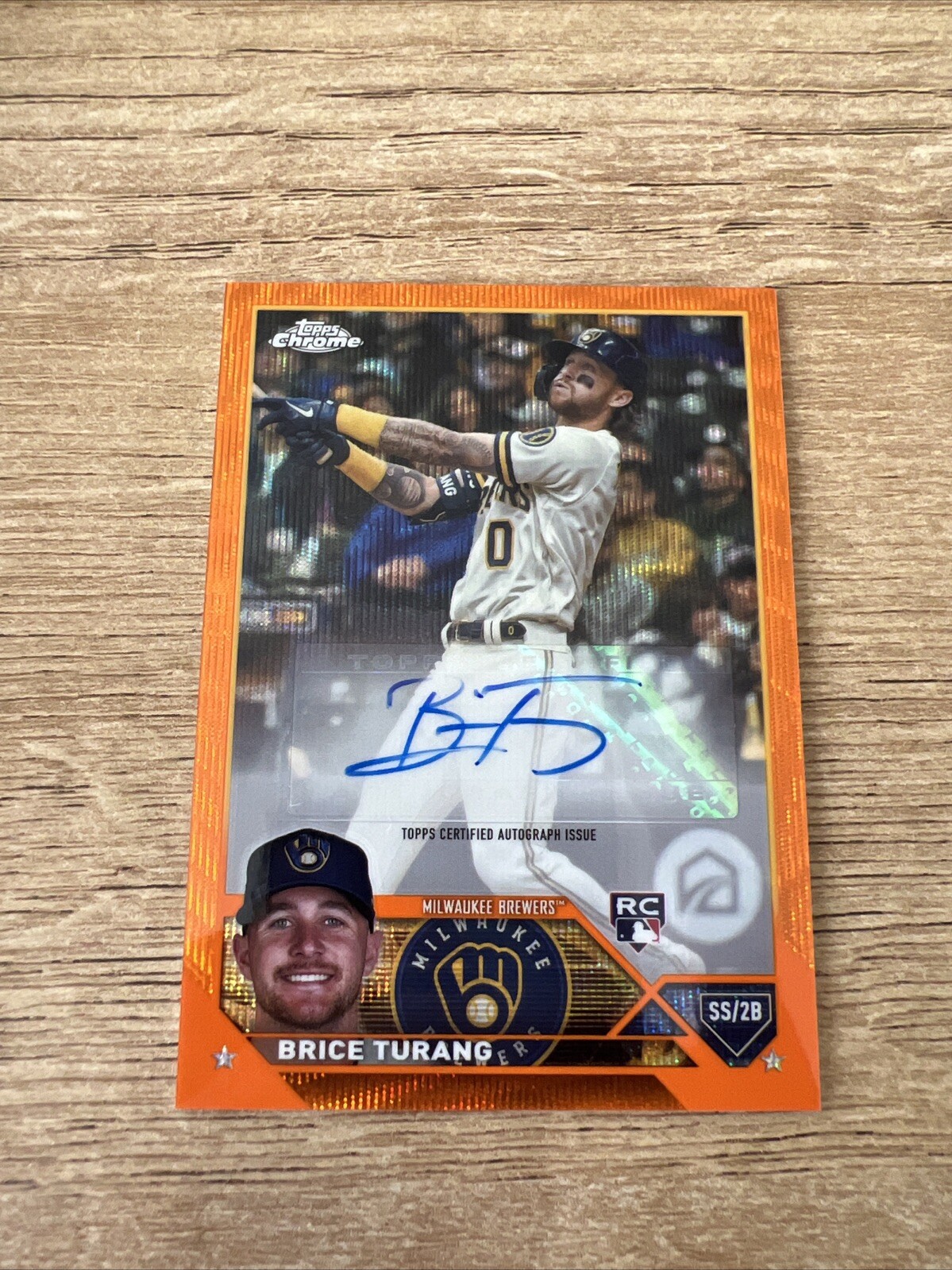 2023 Topps Chrome Update Brice Turang 2/25 Orange Wave Refractor RC Auto AC-BTU