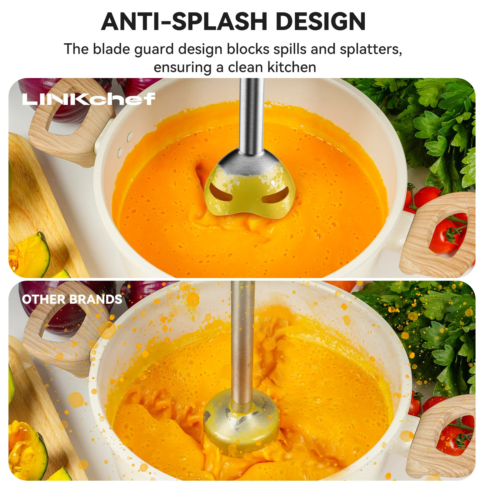 The LINKChef Immersion Blender is a versatile 20-speed 1000W 5-in-1 hand blender