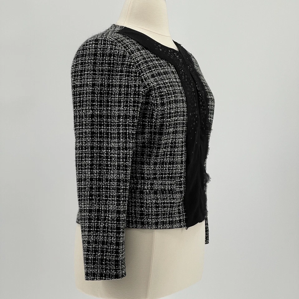 Ellen Tracy Jacket Women’s Black & White Tweed Blazer Rhinestones Size 12 Large - Image 2 of 4
