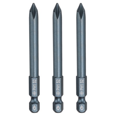 3pcs PH1 Phillips Screwdriver Bit 1/4'' Shank 3'' Long 0.24'' Rod Magnetic S2 Steel
