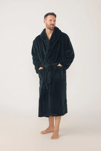 Mens Contare Sizes S-7XL Charcoal Black Winter Fleece Dressing Gown Bath Robe –