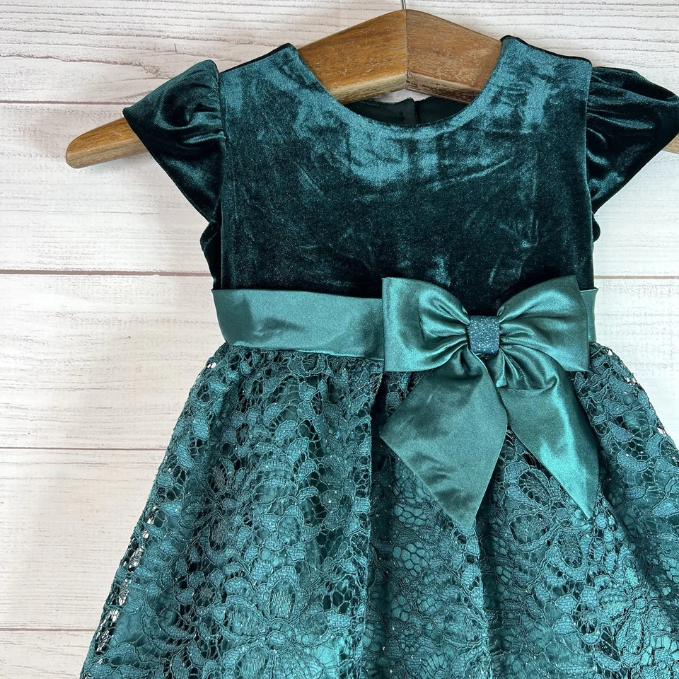 Vestido Fantasioso Jona Michelle Meninas Brilhante Glitter Elegante Veludo e Renda Tamanho 3T - Imagem 3 de 4