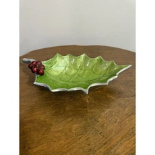 Julia Knight Holly Sprig Bowl 10 Inch Mojito Green Aluminum Berry Accents