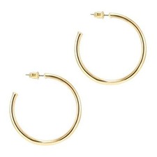 14K Gold Plated Hoop Earrings for Women - 2mm Thick 45 Millimeters Yellow Gold