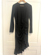 BNWT Yozy Size XL Black Bodycon Dress With Ruching Asymmetric Frilled Hem Party