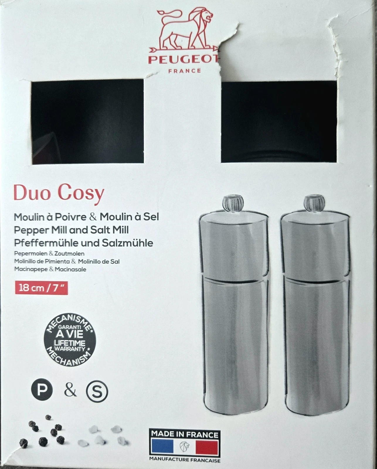 Peugeot Duo Cosy Pepper Mill And Salt Mill Black 18cm