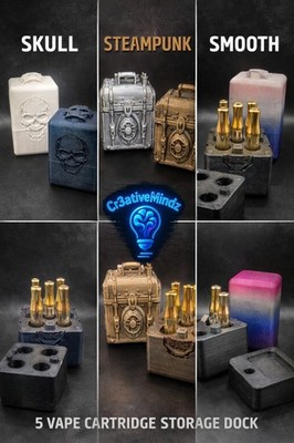 5-Slot Vape Cartridge Dock | Skull   Steampunk   Plain | Desktop Cart Holder