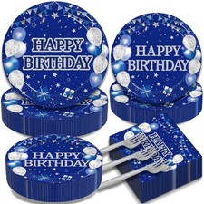 200Pcs Blue Party Tableware Set, Navy Blue and Silver Party Decorations Suppl...