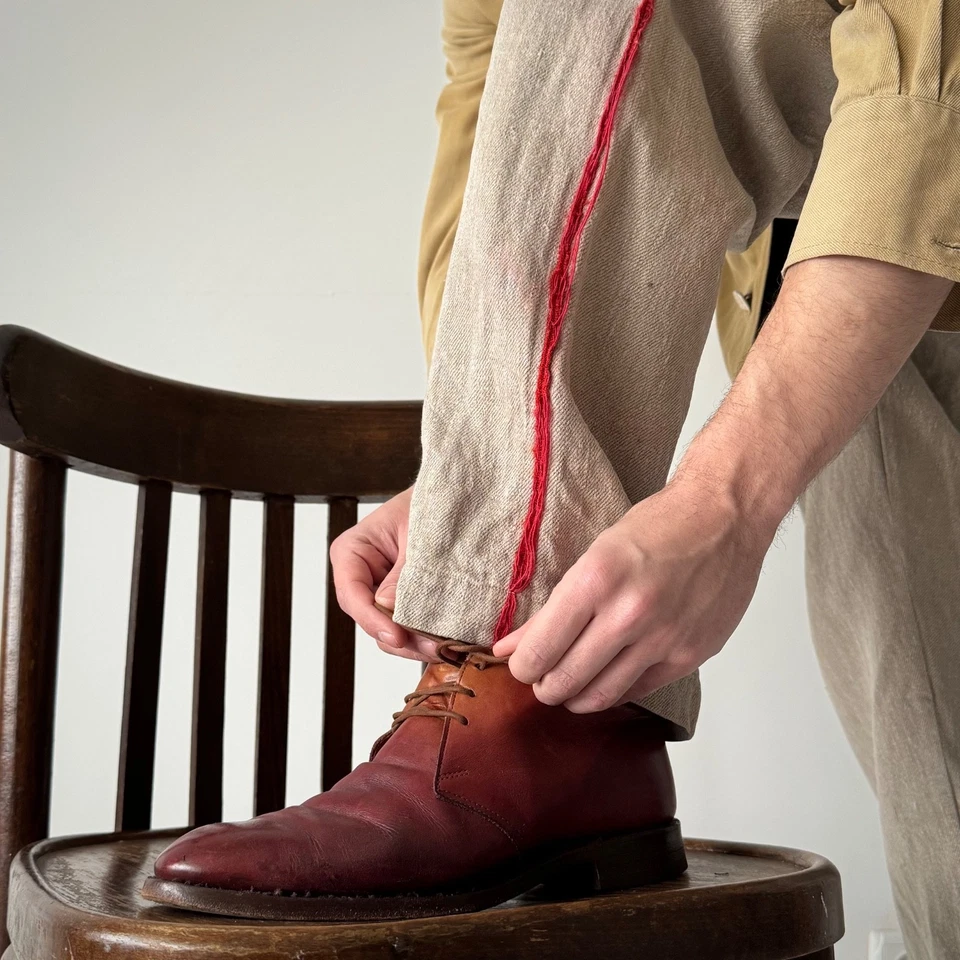 Pantalones antiguos de lino de bombero ropa de trabajo europea ≈1920 Foto 3 de 4