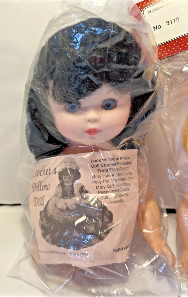 Vintage Fiber Craft 8" Pillow Doll 3119 Black & Orange Hair 1988 Lot of 2 New - Image 3 of 4