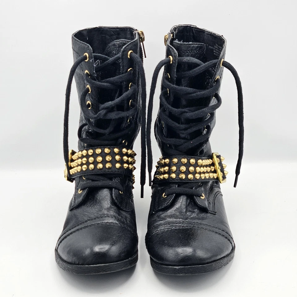 Botas de Combate STEVE MADDEN Cuero Negro TERNN Motocicleta Grunge Motociclista 6.5 Foto 2 de 4