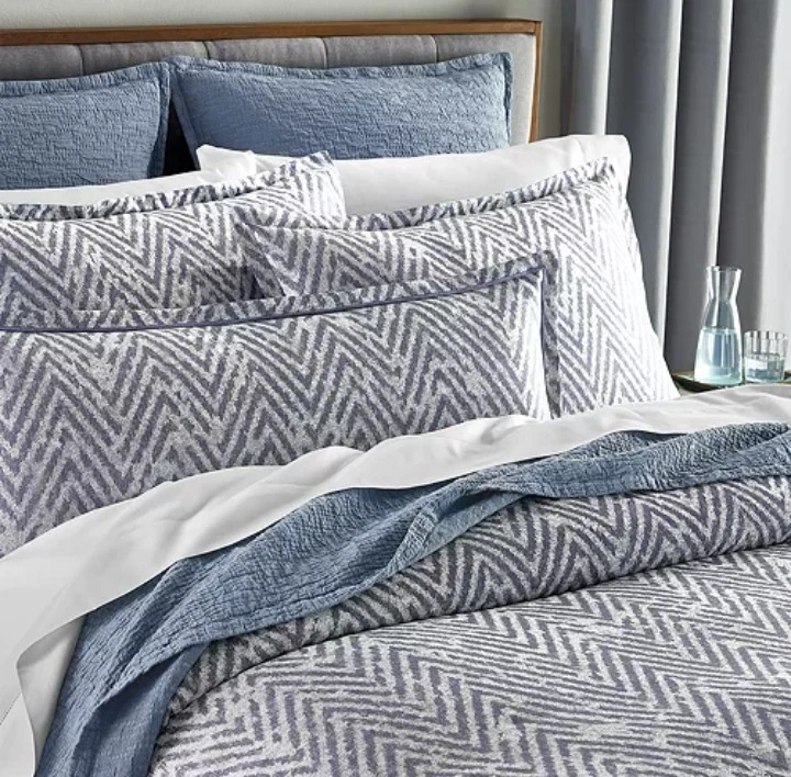 Hudson Park "Distressed Chevron" Italian 3 Pc QUEEN Duvet & Shams, Indigo, NWOT - Image 2 of 4