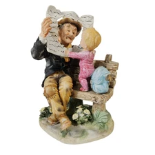 Vtg Lefton Grandfather/Grandpa & Baby Figurine Peek-a-Boo Newspaper Japan 9202