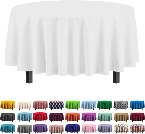 12-Pack Premium Plastic Tablecloth 84in. Round Table 84-Inch Round, White