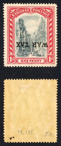 Bahamas SG93 1d mit einer geschmiedeten Kriegssteuer opt INVERTIERT M/M