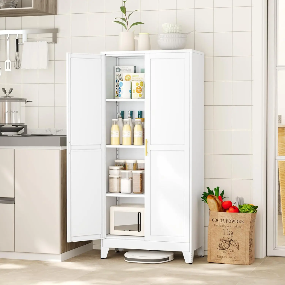 White Metal Kitchen Storage Cabinet, Kitchen Pantry Storage Cabinet with Doors a | eBay