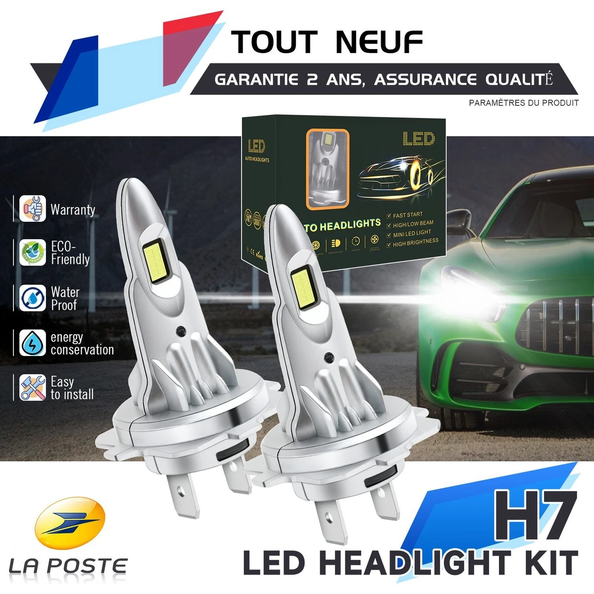BEVINSEE V45 H7 LED Headlight Bulbs 120W 22000LM 6000K White Canbus For VW Golf EUR 52,79 - FR