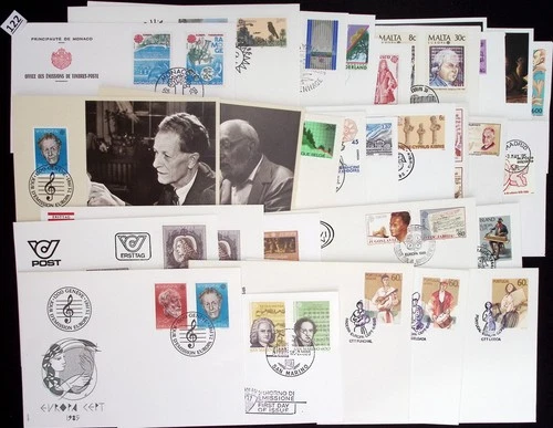 // GERMANY, GREECE, SWEDEN, IRELAND, ICELAND 1986 - 56 FDC, ETB - MUSIC, FLORA