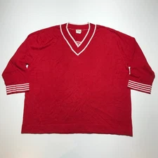 Boutique Europa Sweater Womens XL Red Knit White Trim Y2K 3/4 Sleeve V-Neck