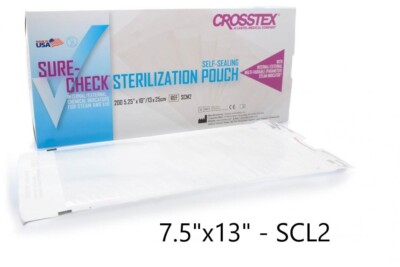 Crosstex Dental Sure-Check Sterilization Pouches 7.5'' x 13'' 200Bx SCL2 CLEARANCE