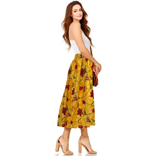 Falda midi floral de verano para mujer nuevos diseños con cintura elástica talla S-XXL - Imagen 45 de 131
