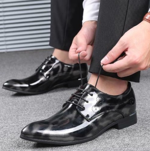 Mens Party Dress Leather Shoes Cuban Heel Highten Wedding Pointy Toe New Shiny - Picture 11 of 11