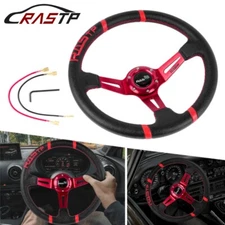 14”JDM Aluminum 6 Bolt Sport Racing Drifting Steering Wheel Deep Dish