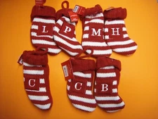 Christmas Mini Knit Stockings Holiday Decorations Red Letter ABCDEFGHIJKLMNOPQ