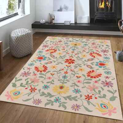 Hand Tufted Floral Loop Pile Wool Carpet Rug   Elegant & Durable  Area Rug