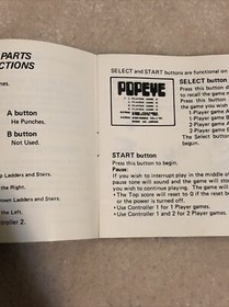 Popeye Original Nintendo NES Manual Manual Folleto de Instrucciones Solo - Versi&oacute;n Canadiense