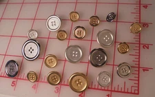 20 Vintage Italian Faux 4 Hole Metal Shank Buttons Assortment Gold Silver Pewter