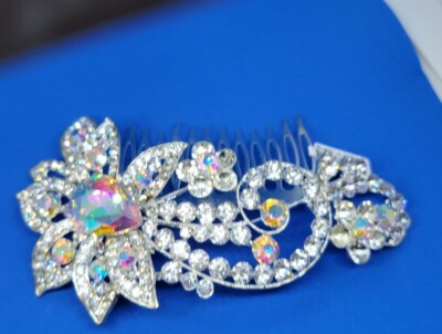 BRIDAL HAIR CLIP COMB | GORGEOUS RHINESTONE BRIDAL HAIR CLIP - Wedding PROM Floral Rhinestone Bridal Comb: Silver Wedding Hair Accessory  main image 4