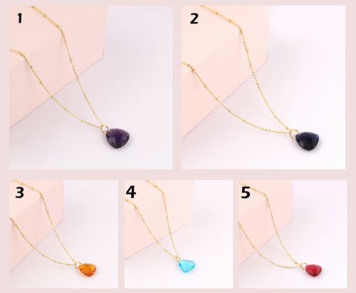 Birthstone Color Hydro Quartz Yellow Gold Plated Bronze Necklace Chain Pendant  - Picture 1 of 31
