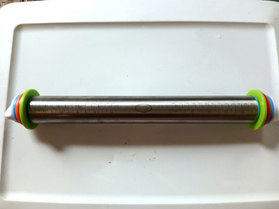 Adjustable Rolling Pin 17'' Stainless Steel Dough Roller with 4 Thickness Rings