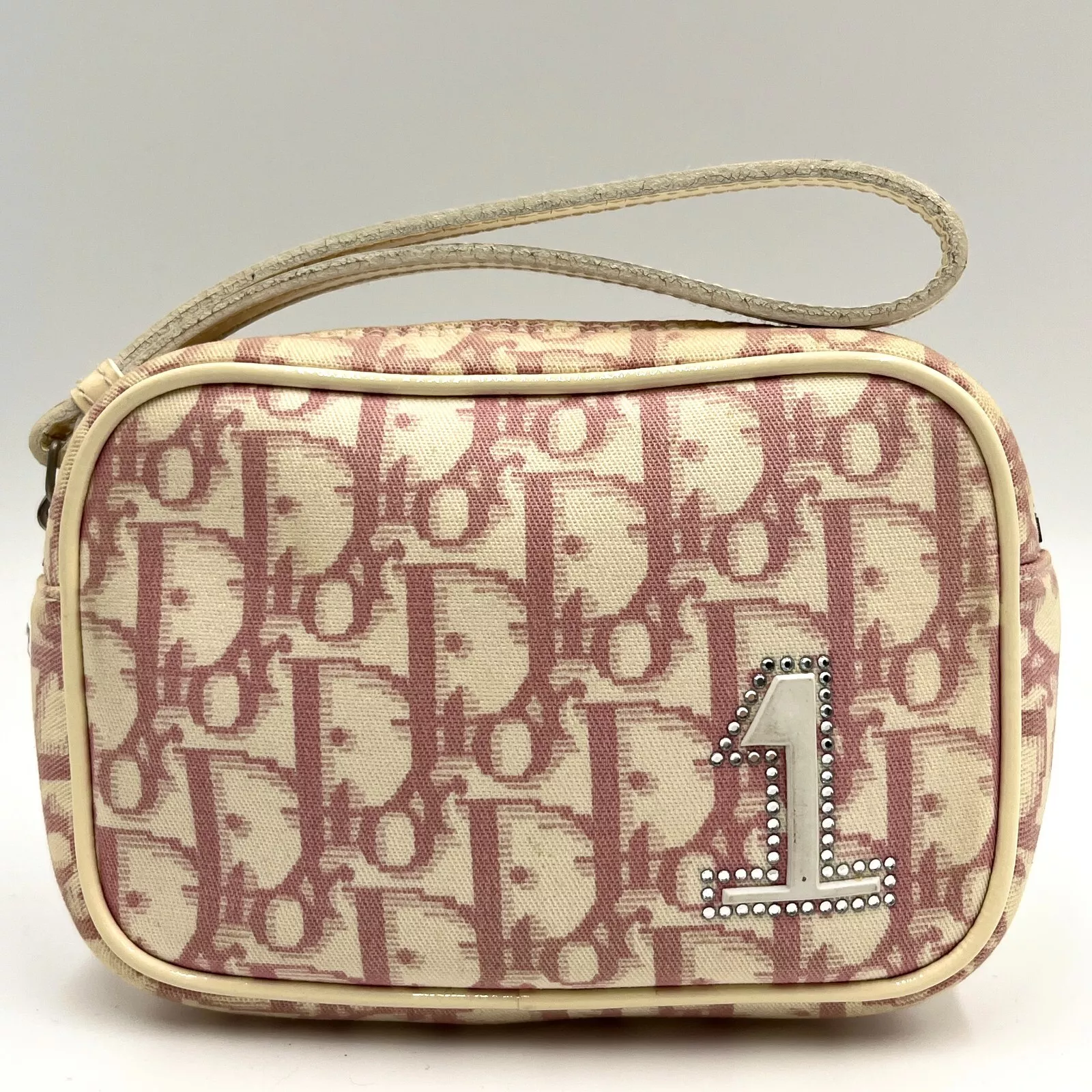 Pochette toile trotteur Christian Dior rose argent n°1 authentique 636