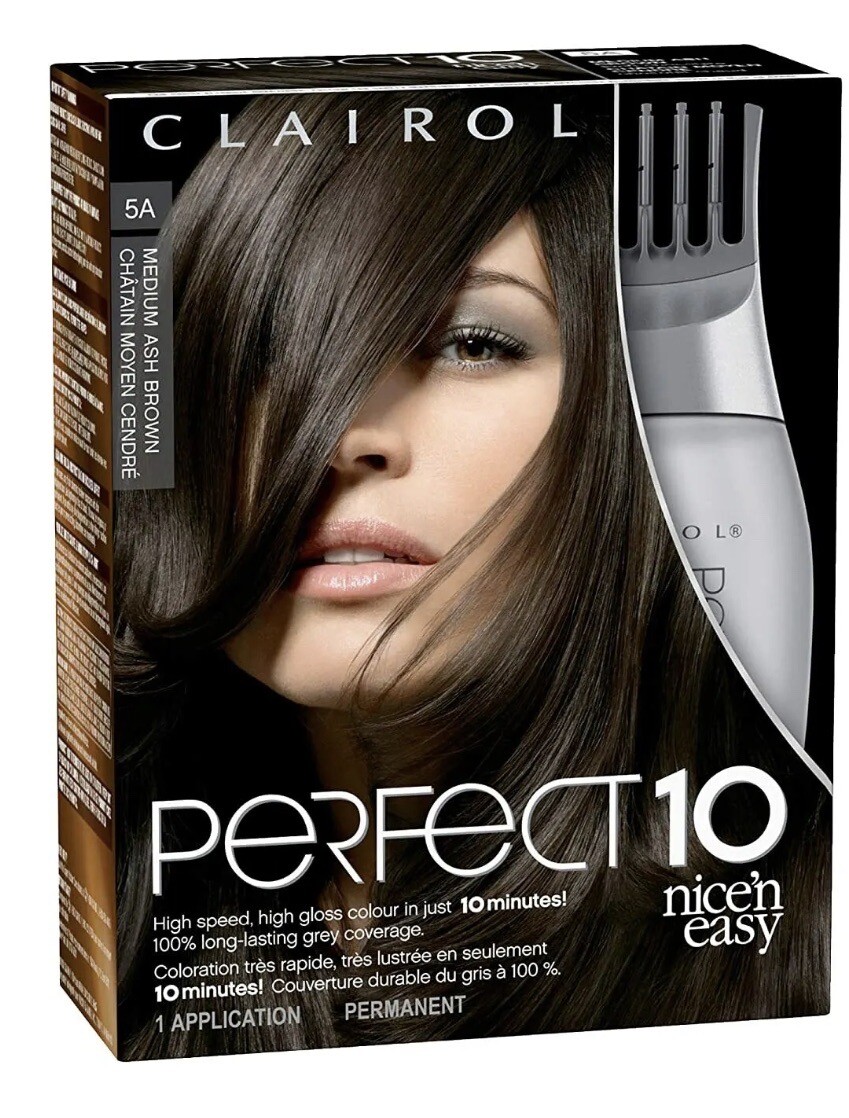 New Clairol Nice'n Easy Perfect 10 Permanent Hair Dye, 5A Medium Ash Brown Hair