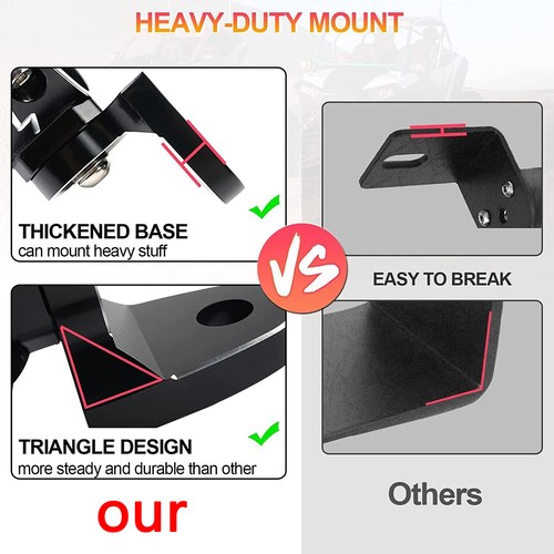 2X Whip Light Mount Flag Bracket 1.75"-2" Adjustable For Polaris RZR Ranger X3 - Picture 4 of 17