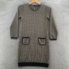 Nine West Sweater Dress Womens M Beige Black Argyle Long Sleeve Pockets Pullover