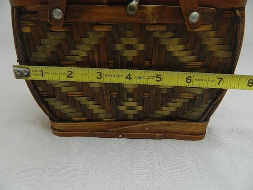Vintage Woven Rattan & Brass Wooden Box Basket Swing Around Latch Bamboo Handles - Picture 14 of 15