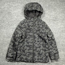 Lands End Hooded Jacket Kids Size L 7 Camo Black White Dots Insulated