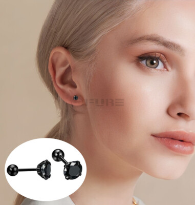 Ohrringe Herren Damen schwarz Chirurgenstahl 5 mm rund Zirkonia Ohr Knorpel